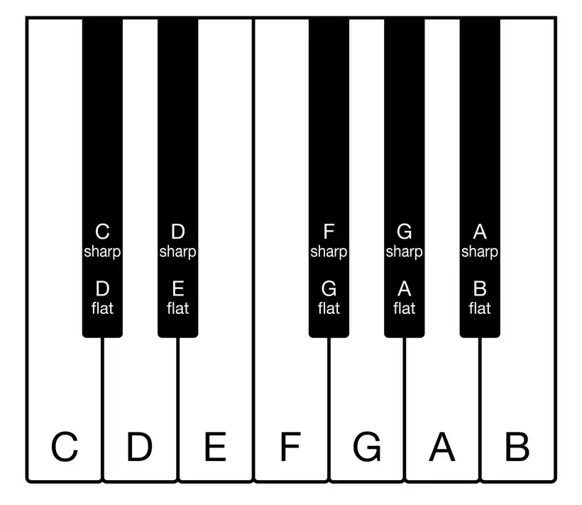 Twelve-tone chromatic scale on a keyboard.