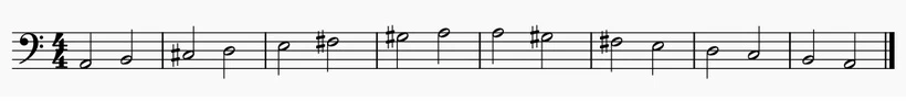 A Major Scale in Ascending and Descending on Bass Clef