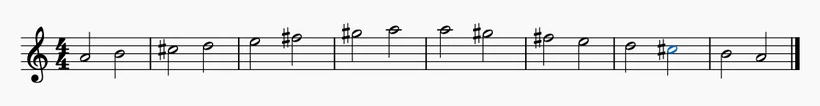 A Major Scale in Ascending and Descending on Treble Clef