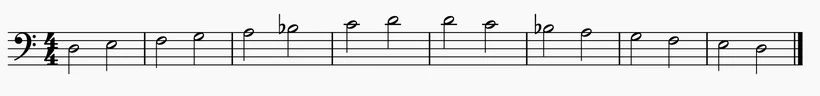 D Minor Scale on the Bass Clef in Ascending and Descending form