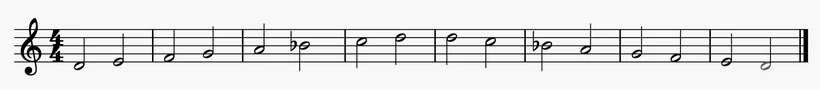 D Minor Scale on the Treble Clef in Ascending and Descending form