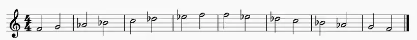 F Minor Scale in Asc and Desc Order on the Treble Clef