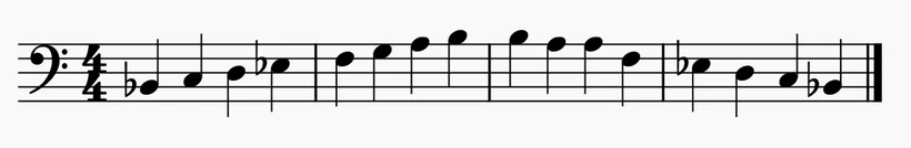 B Flat Major Scale in ascending and descending on Bass Clef