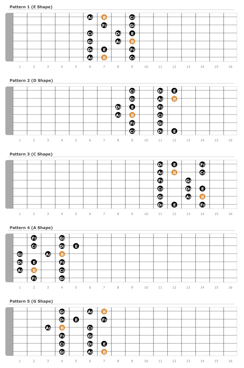 B Major Scale Patterns