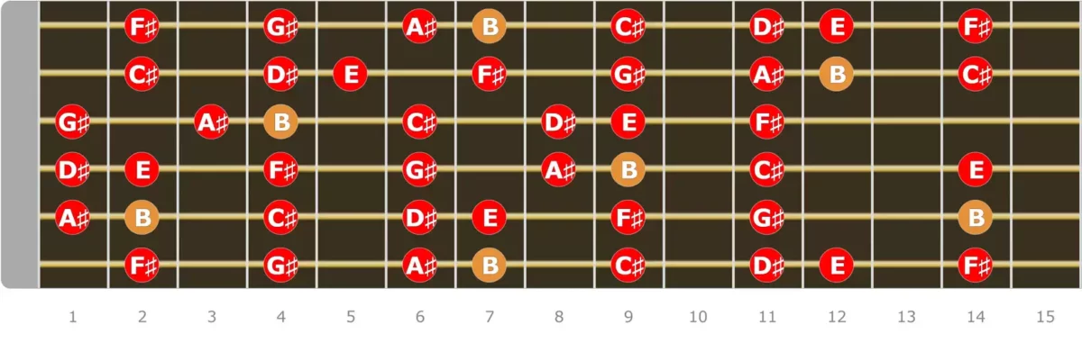 B Major Scale Up to 15 Fret 02