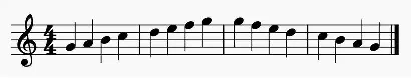 G Mixolydian Scale on Treble Clef